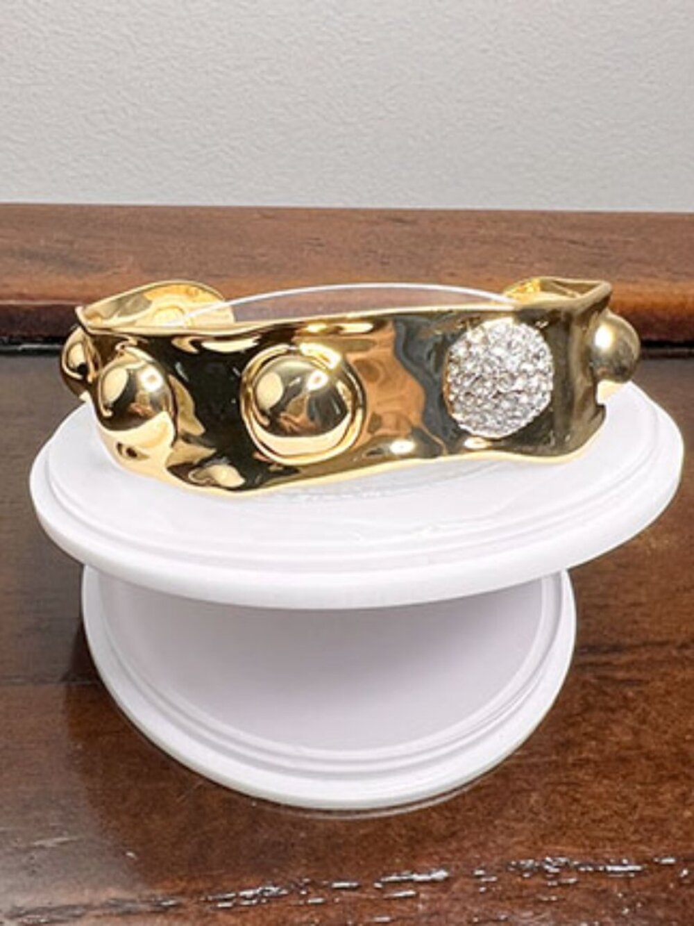 Alexis Bittar Molten Liquid Gold Repousse Raised Dot Crystal Cuff Bracelet